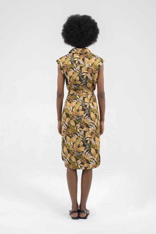 SIXDO Yellowish Brown Raw Mini Dress